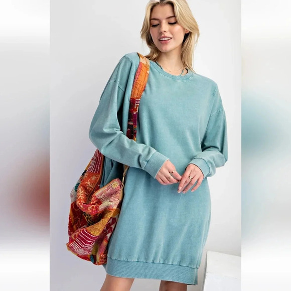 easel Dresses & Skirts - New Easel Mineral Washed Cotton Knit Long Sleeve Pullover Dress